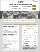 Carte et menu de Living Room à Palaiseau — Menus et Plateau de Fruits de mer