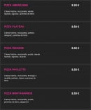 Menu Pizza milano 91 - Les pizzas à base crème(suite)