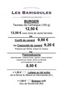 Menu Les barigoules - Menu à la carte 