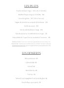 Menu Le Shelter - Les plats , desserts