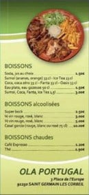 Menu Ola Portugal - Les boissons