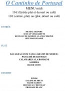 Carte et menu de Cantinho de Portugal à Epinay sur Orge — Menu midi