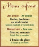 Menu Au Soleil du Maroc - Menu enfant