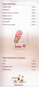 Menu Tabac de la mairie - Desserts et boissons chaudes