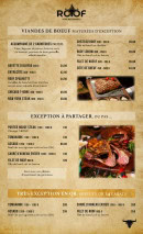 Carte et menu de Roof Steak House à Fleury Merogis — Les viandes de bœuf maturées d'exception et exception à partager