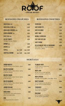 Carte et menu de Roof Steak House à Fleury Merogis — Les boissons fraiches, boissons chaudes et mocktails
