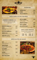 Carte et menu de Roof Steak House à Fleury Merogis — Poissons, grillades au feu de bois et grillades mixtes,..