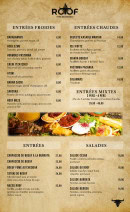 Carte et menu de Roof Steak House à Fleury Merogis — Les entrées froides, entrées chaude set entrées,...