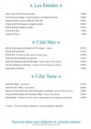 Carte et menu de L'Escale SGDB à Sainte Genevieve des Bois — Entrées, côté mer et terre