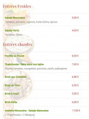 Carte et menu de L'Etoile du maroc à Sainte Genevieve des Bois — Les entrées