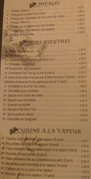 Menu Lotus Bleu - Les potages, hors d&#039;oeuvres et cuisine à la vapeur