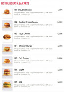 Menu 442 Burger - Menu burgers à la carte