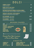 Menu La Stradina - Les desserts, boissons chaudes et digestifs