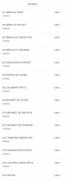 Menu Seven Stars 7 - Les entrées