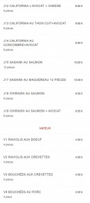 Menu Seven Stars 7 - Les sushis et makis suite et plats à vapeur