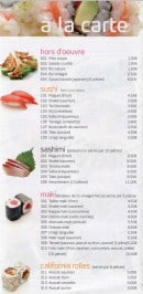 Menu Hoky sushi - Les hors d'oeuvres, sushis....