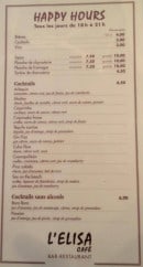 Menu L'Elisa Café - Les bières, le cocktails ...