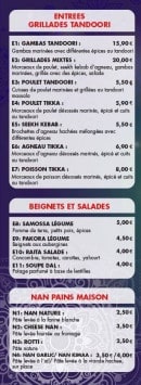 Carte et menu de Tandoori House à Montrouge — Les entrées, beignets, salades et nan pains
