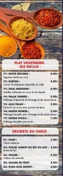 Carte et menu de Tandoori House à Montrouge — Les plats vegetarien et desserts