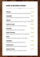 Menu Vallon du Liban - Les hors d'œuvres froids