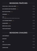 Menu Unity - Les boissons fraîches et boissons chaudes