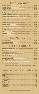 Menu Il Giardino - les viandes, grillades, poissons et les boissons