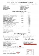 Menu Le winston - Les vins, bières, sodas et alcools