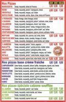 Menu Pizza Presto - Les pizzas 
