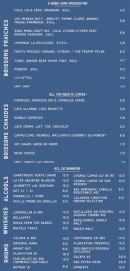 Menu Moustache - Les boissons fraiches, boissons chaudes et  alcools,...