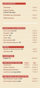 Carte et menu de Al Vecchio Forno à Levallois Perret — Desserts et boissons