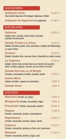 Carte et menu de Al Vecchio Forno à Levallois Perret — Les entrées, saladeset pizzas