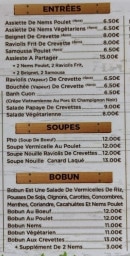 Menu Bo Boun Bar - Les entrées, soupes et bo bun