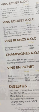 Carte et menu de World Wok à Villeneuve la Garenne — Les vins, champagnes et digestifs