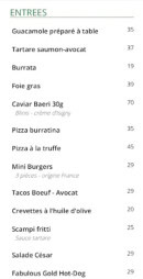 Carte et menu de Staya à Courbevoie — Entrees