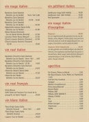 Menu La Scuderia - Les vins et apéritifs