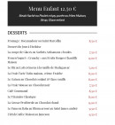 Menu La Tête Noire - Les desserts