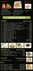 Carte et menu de Bon Appetit d'Asnieres à Asnieres sur Seine — Les entrées, brochettes et plats,..