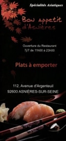 Carte et menu Bon Appetit d'Asnieres Asnières sur Seine