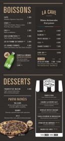 Menu Pizza Cosy - Les boissons, vins et desserts