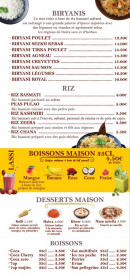 Menu ZAR RAJ - Biryanis