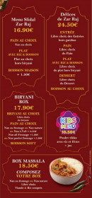 Menu ZAR RAJ - Menus