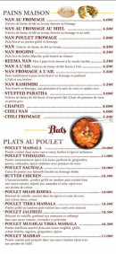 Menu ZAR RAJ - Plats