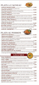 Menu ZAR RAJ - agneau, poissons et legumes