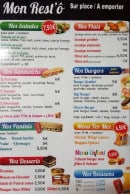 Menu Mon Rest'ô - Salades, boissons; burgers,....