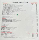 Menu Les Arts - Carte des vins