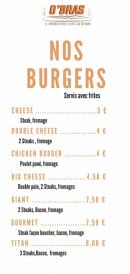Menu O'Bras - les burgers