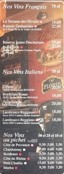 Menu Enzo - Les vins