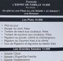 Menu L'esprit de famille - Formule, plats et grandes salades