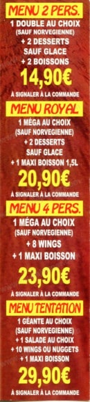 Menu Royal Pizza - les menus