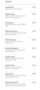 Menu Pizza News - Les salades